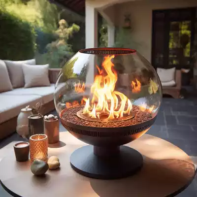 Diseños modernos de chimeneas de bioetanol de mesa en jardines