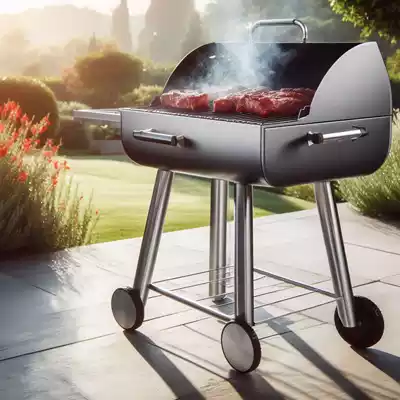 barbacoa de carbón con ruedas