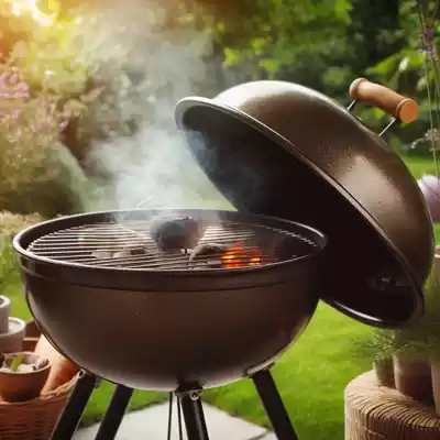 barbacoa redonda de carbón con tapa