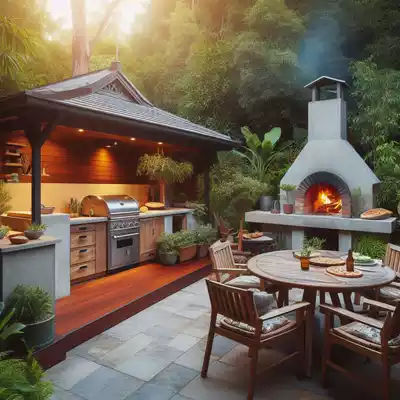 barbacoa de obra con chimenea