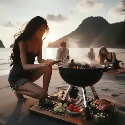 barbacoa portátil en playa o zona costera