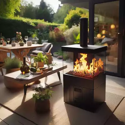 Diseños modernos de chimeneas de bioetanol de pie en jardines