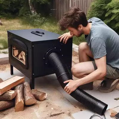 hombre colocando la chimnea de humos a un horno de leña