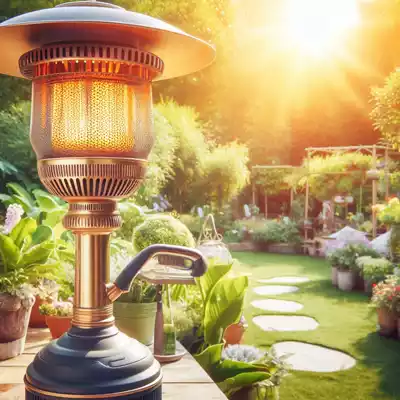 estufa de gas en jardín
