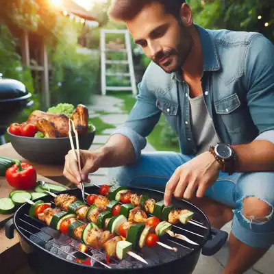receta de brochette de pollo y verduras a la barbacoa